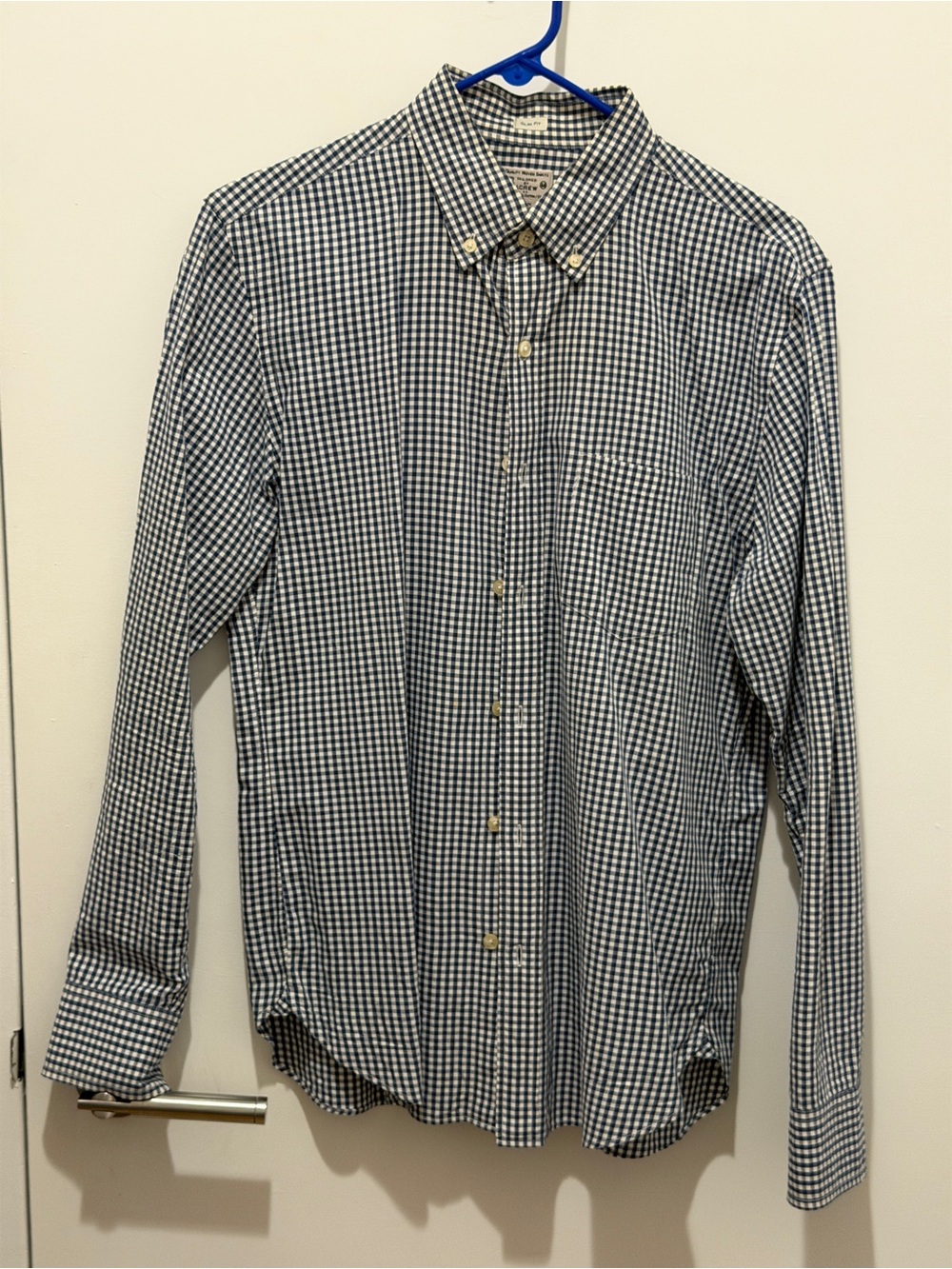 J. Crew Men's Navy and White Gingham Button-Down Slim fit Shirt